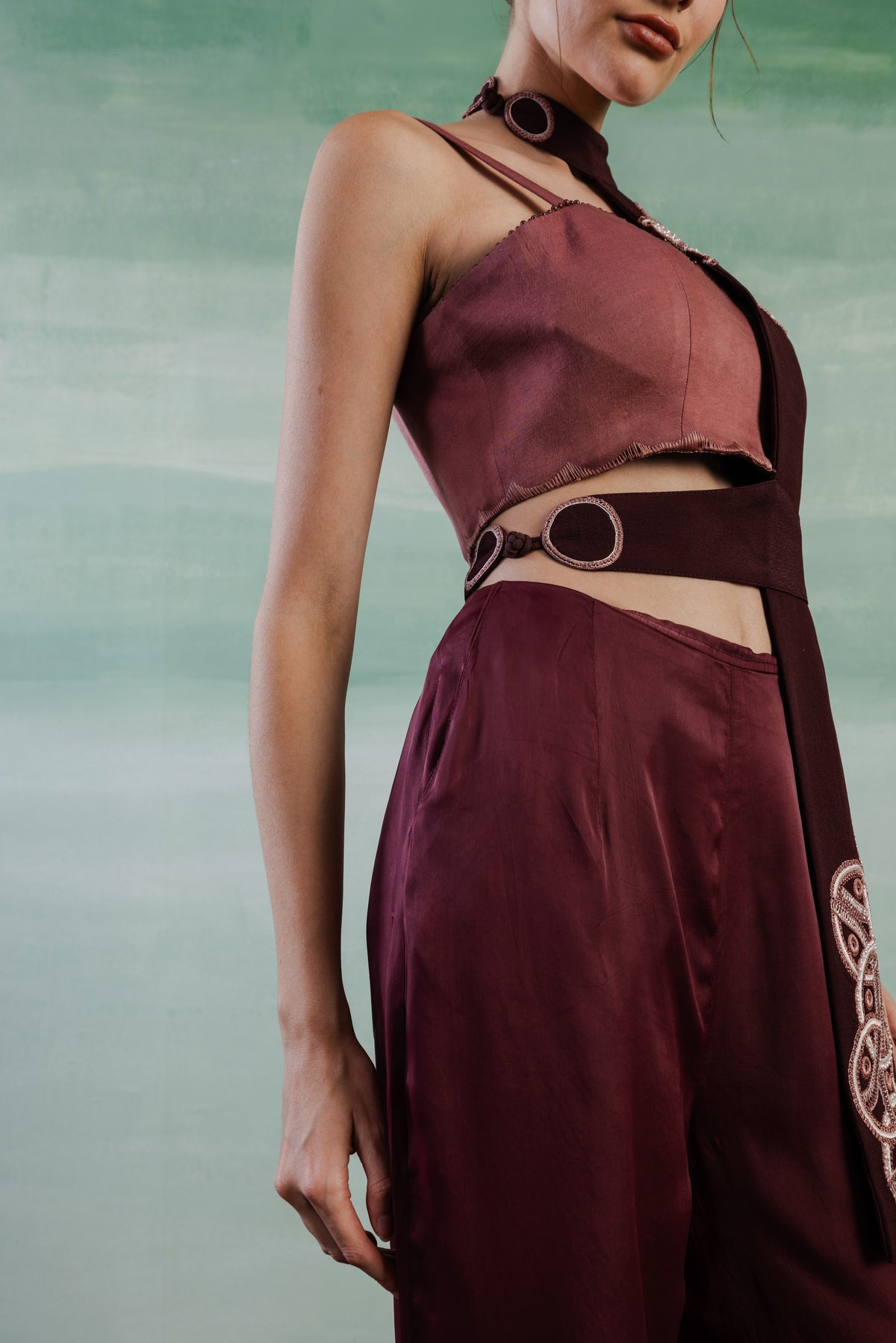 Asymmetric Embroidered Half Jacket – Aurelian - Wine Berry