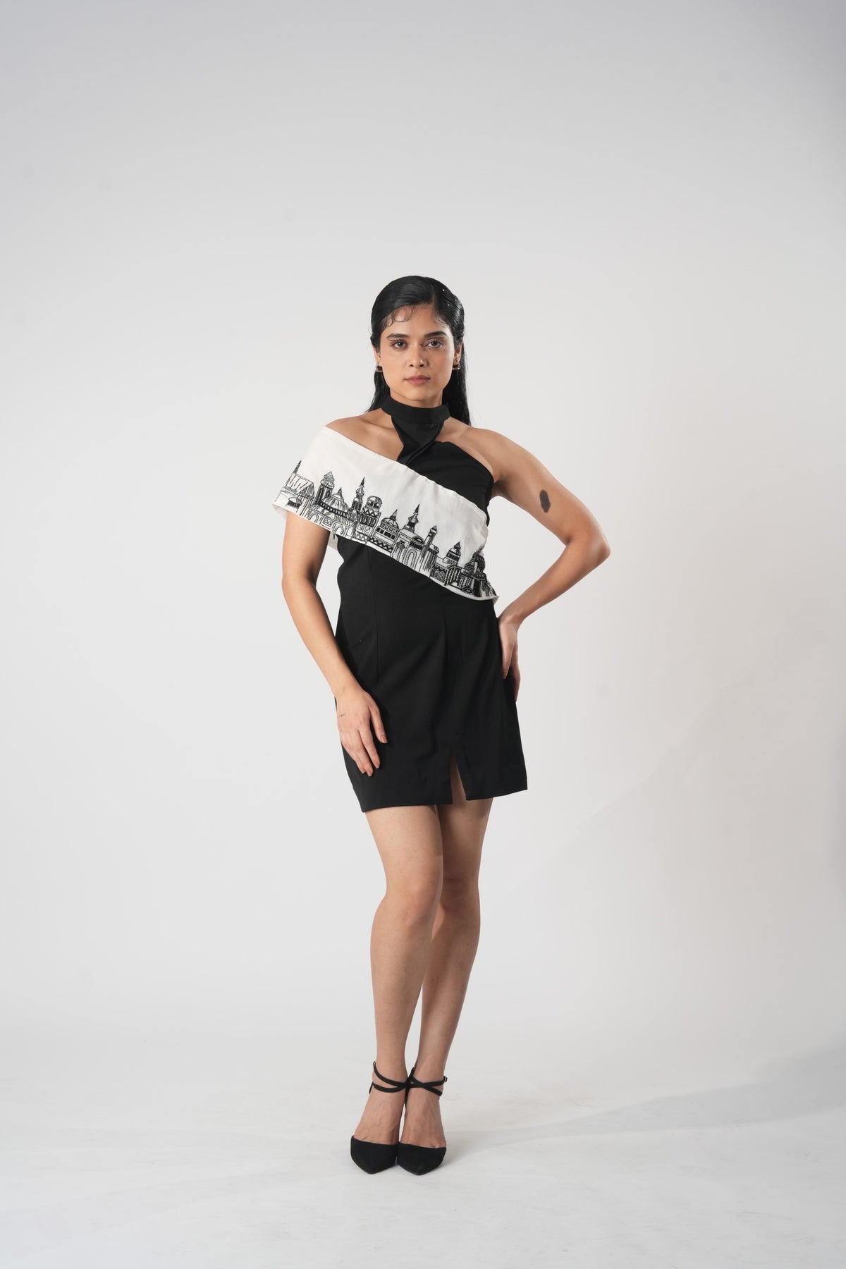 Organza Panel Bodycon Dress – Roma - Black