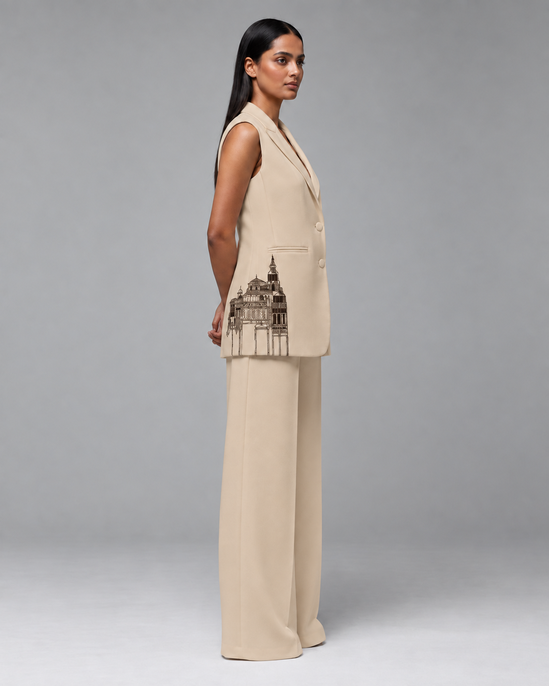Sleeveless Tailored Blazer – Regal - Beige