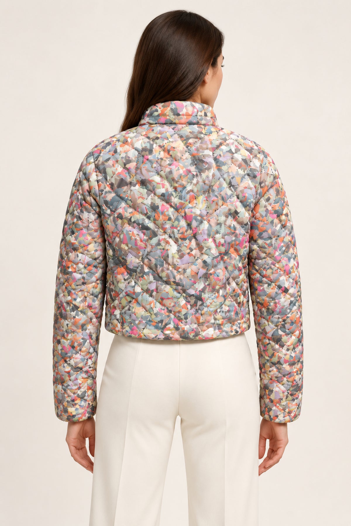 Quilted Collar Band Jacket – Quilt - Multicolour Print