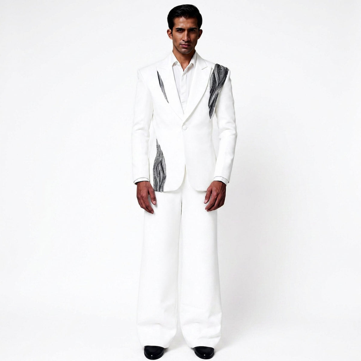 Men's Beaded Tuxedo Blazer – Eclipse - White