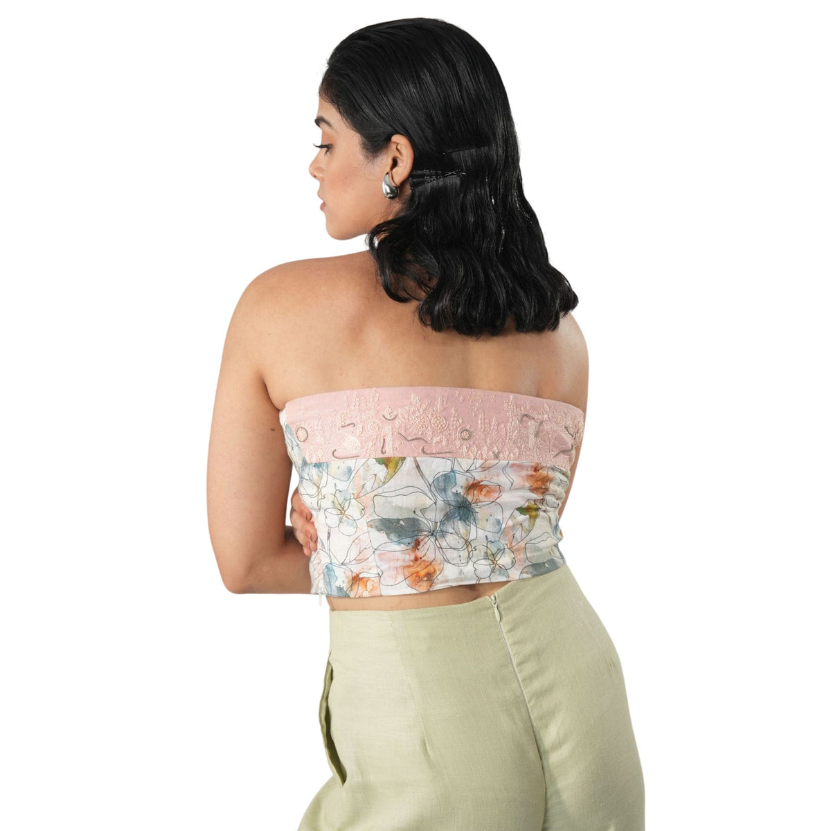 Printed Halter Crop Top – Warli - Pink