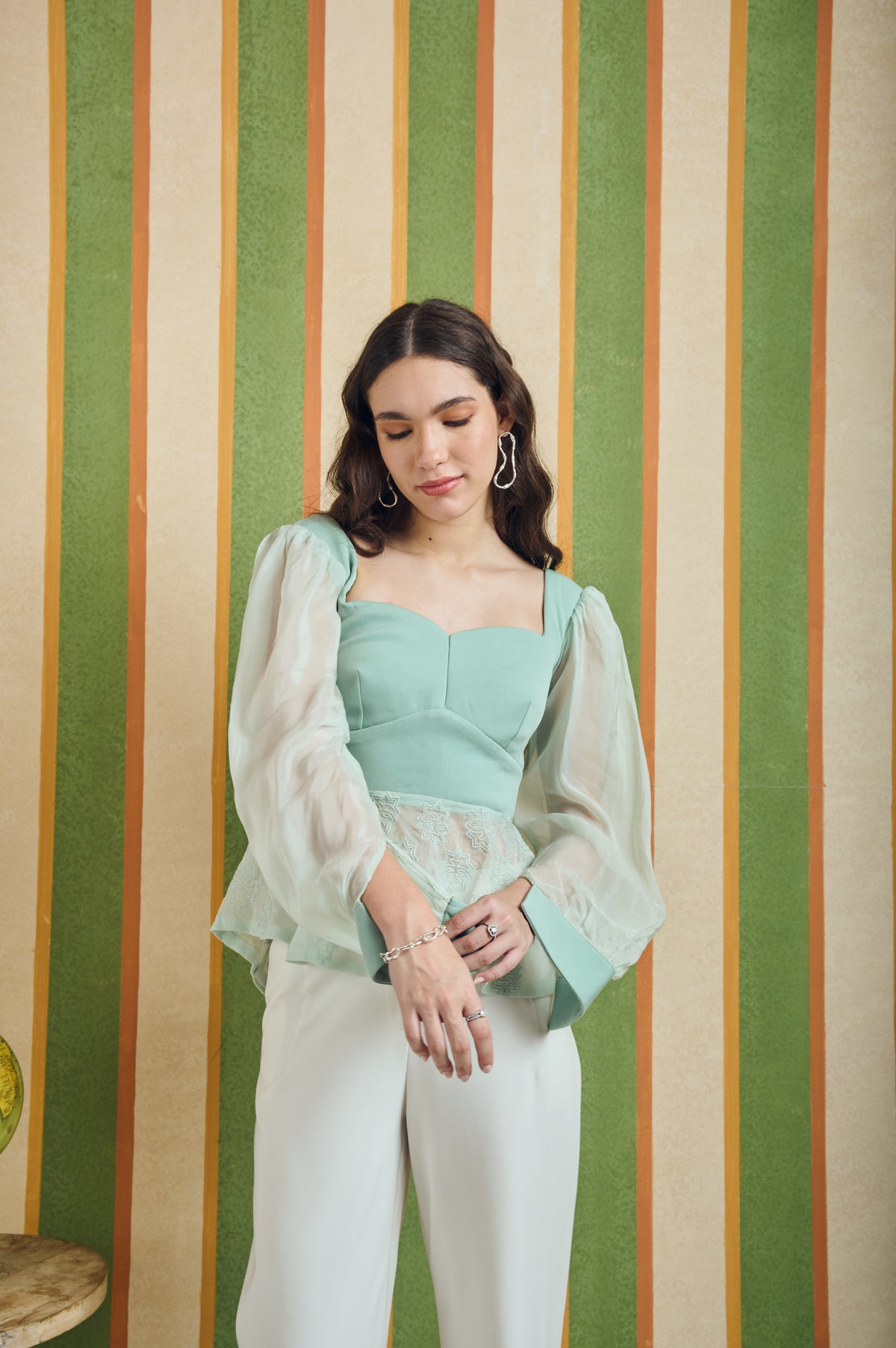 The Ilsa Peplum Top – Bloom - Mint Green