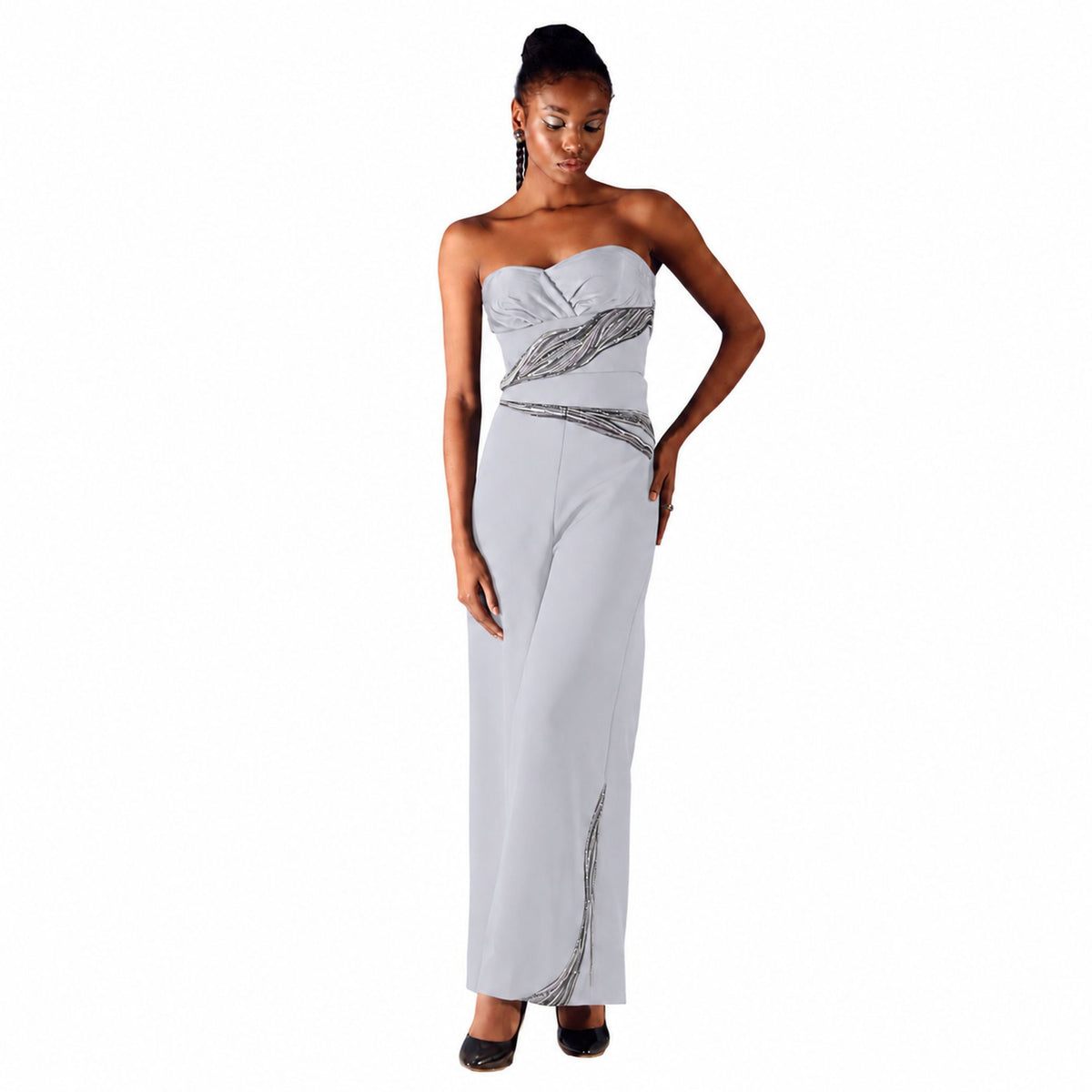 Wave Waistband Wide-Leg Trousers – Obelisk - Cool Grey