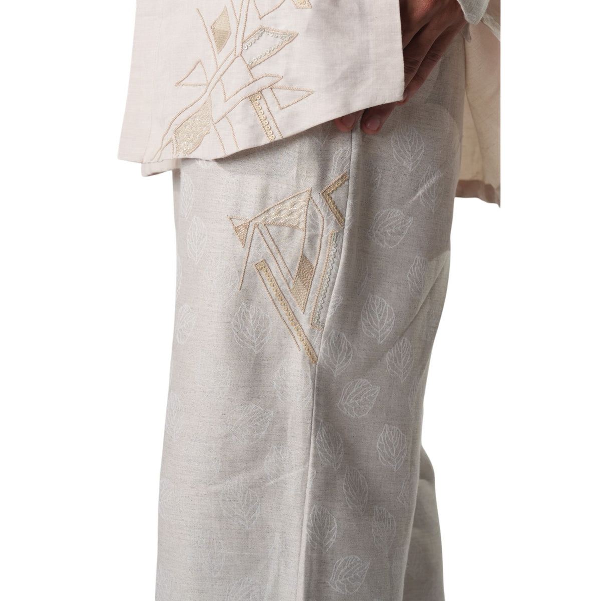 Leaf Print Straight Trousers – Tideborn - Beige