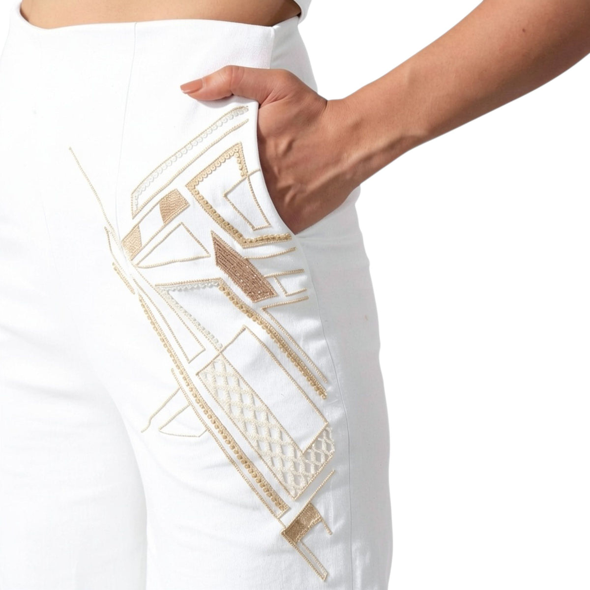 Embroidered Denim Bell Bottoms – Lunette - White