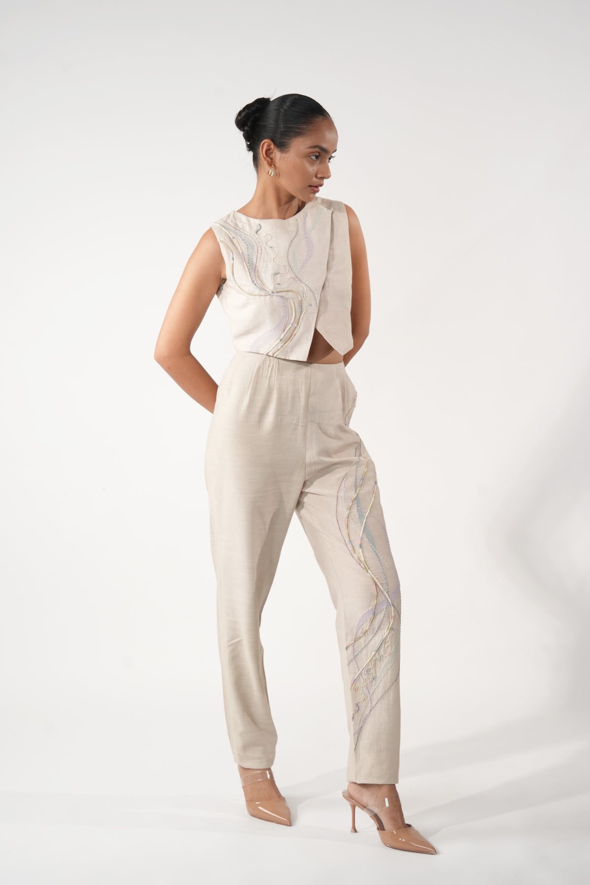 Overlap Embroidered Crop Top – Olympus - Beige