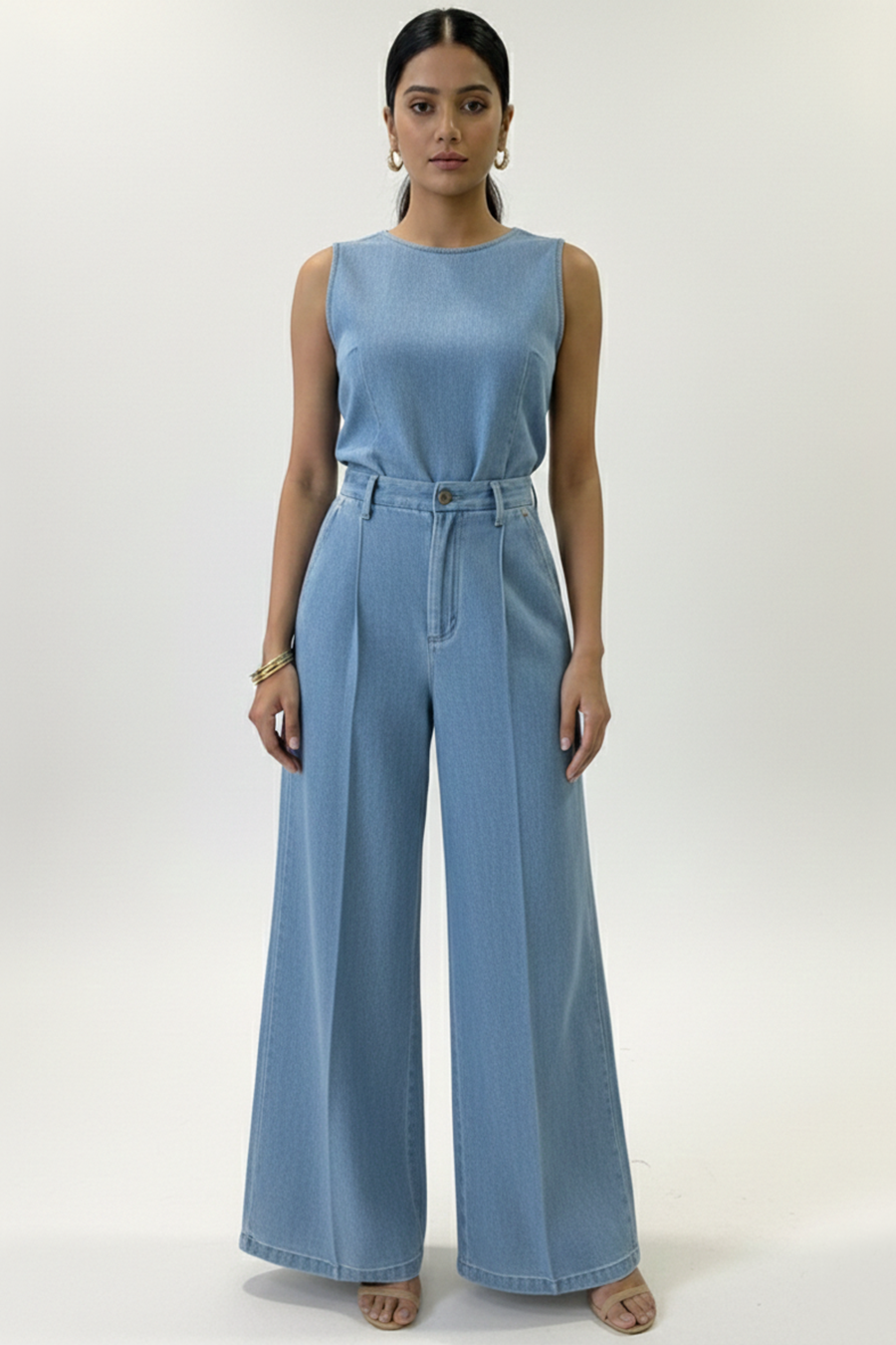 Pintuck Denim Trousers – Harbor - Light Blue