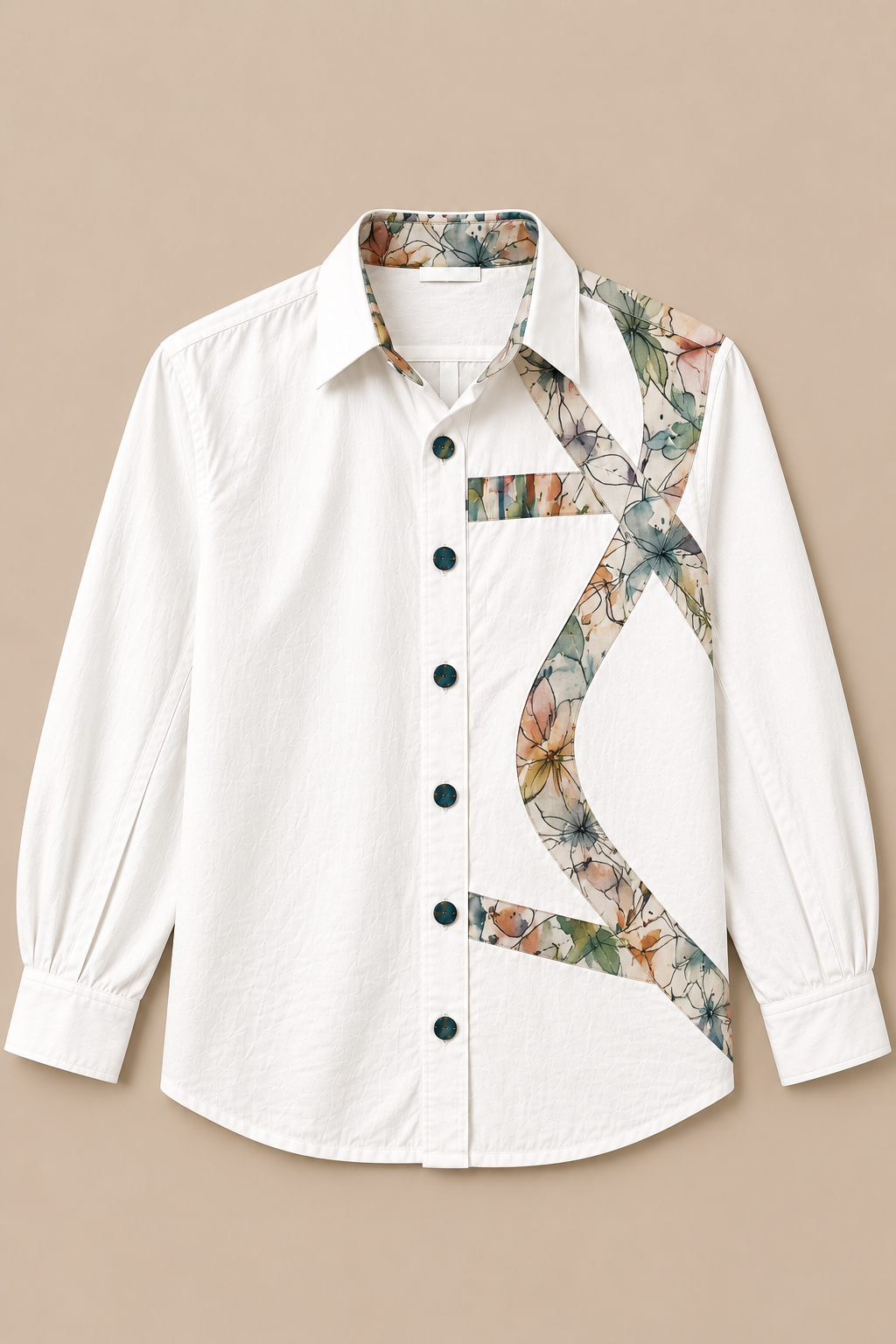 Men's Abstract Panel Shirt - Pastel Floral Print