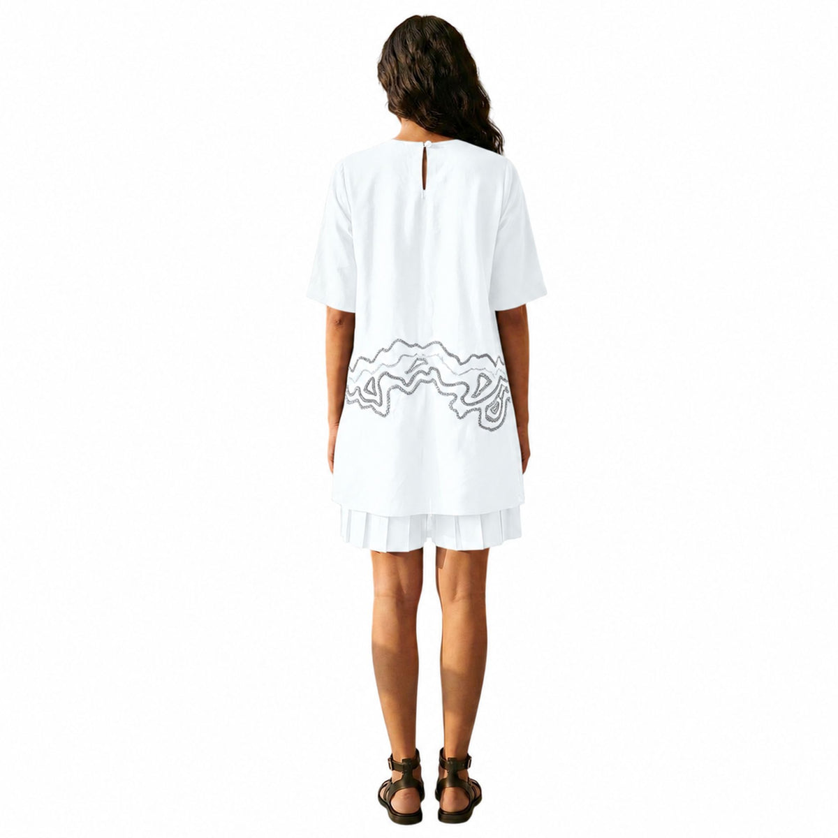 Sheer Hem Embroidered Tunic – Fluid - White