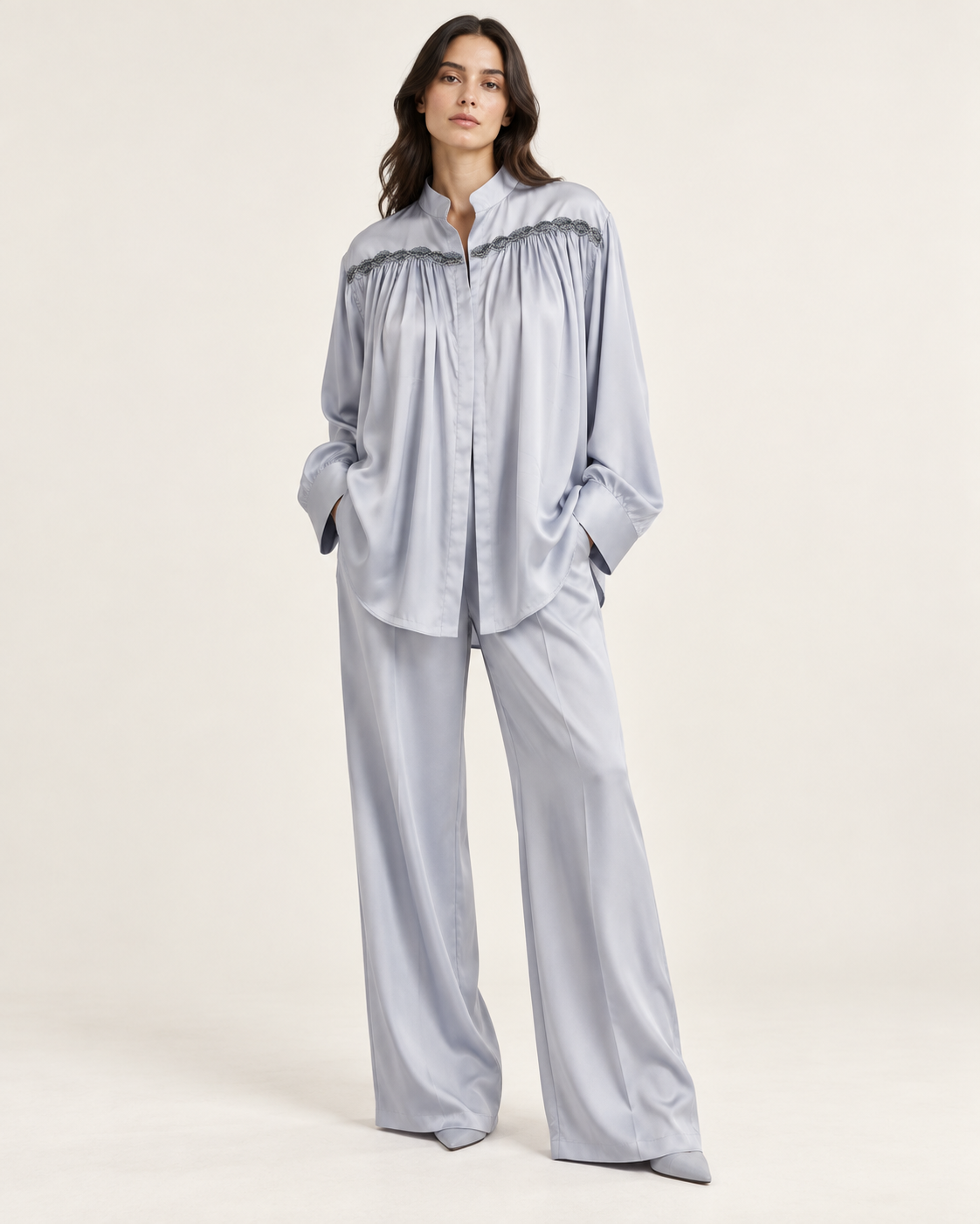 Angular Yoke Gathered Shirt – Ankh - Cool Grey