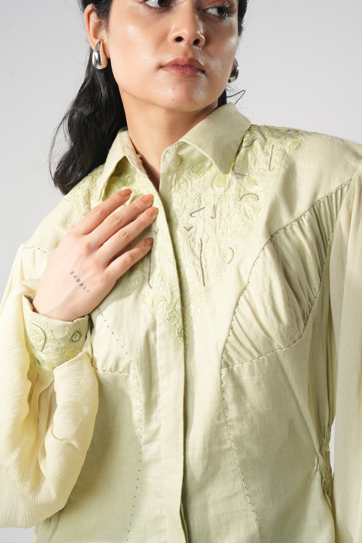 Puff Sleeve Hourglass Shirt – Aranya - Green