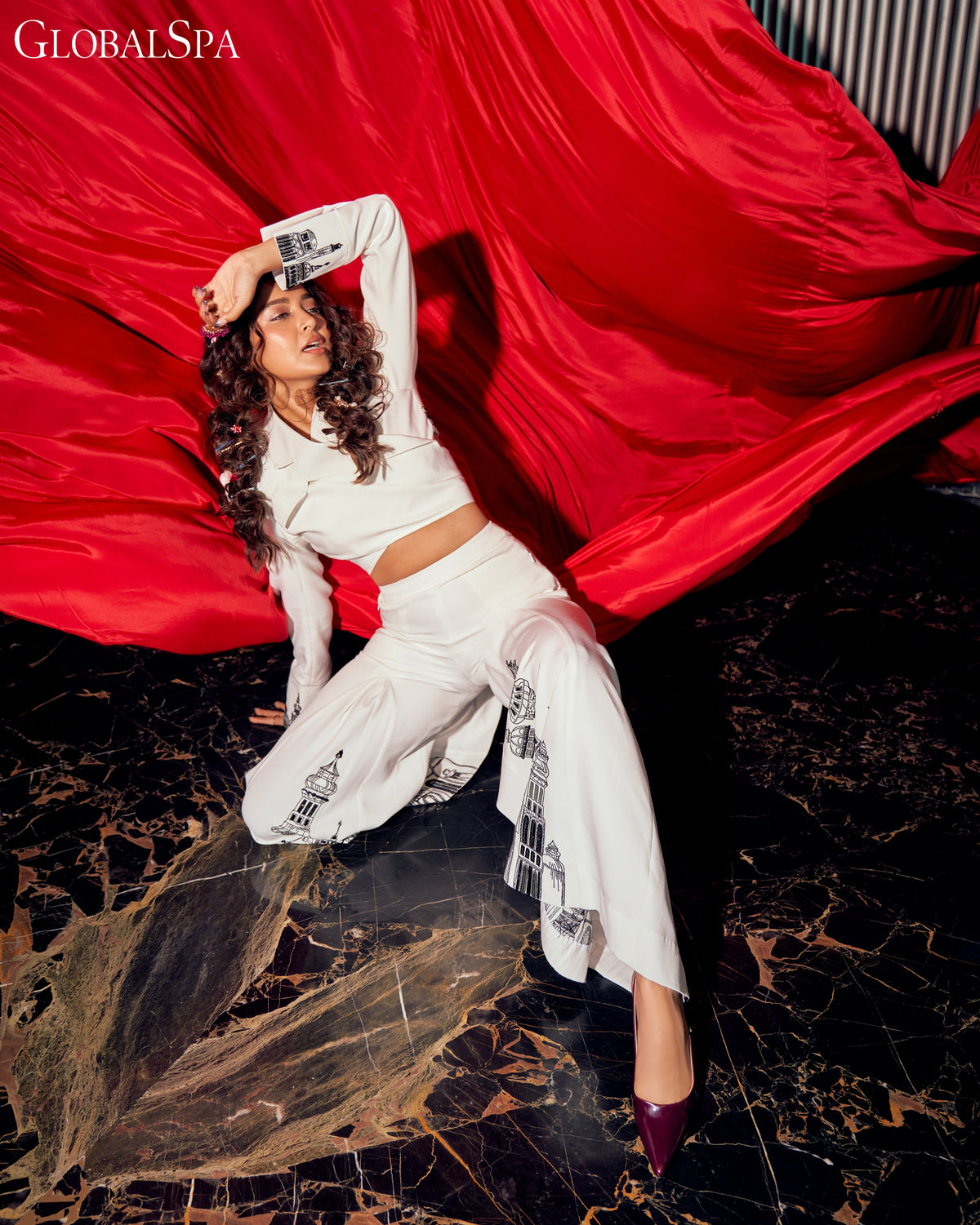 Embroidered Pleated Flared Trousers – Centurion - White