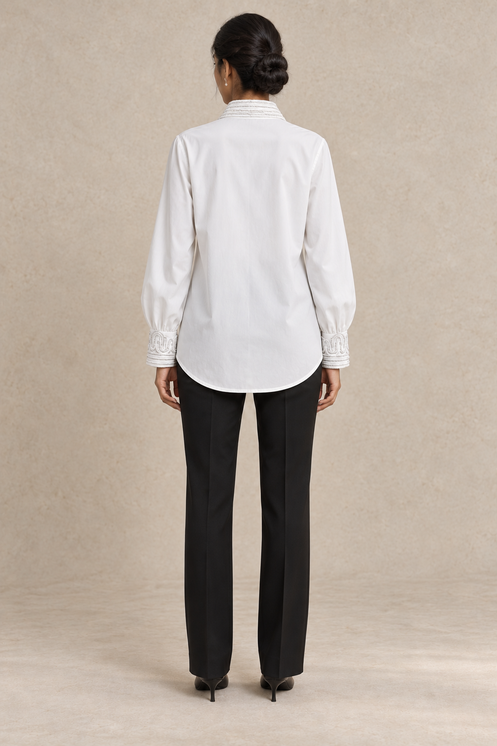Collar Embroidered Satin Shirt - White