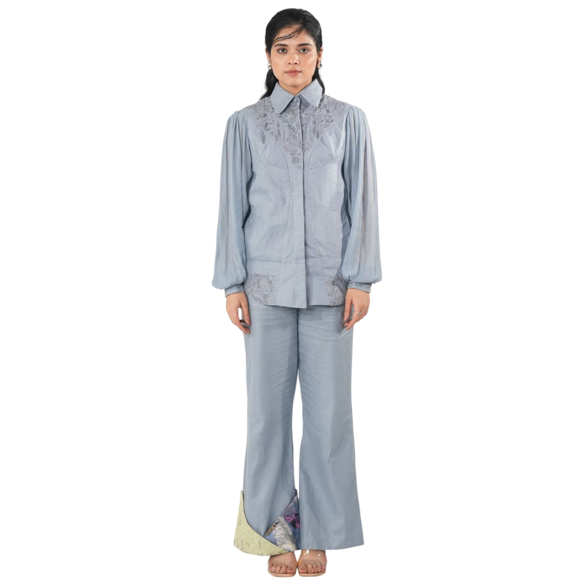 Colour Block Wide-Leg Trousers - Blue