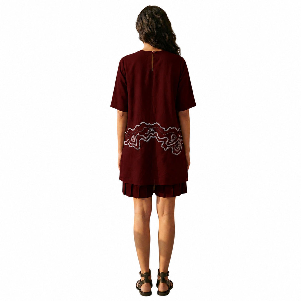 Sheer Hem Embroidered Tunic – Fluid - Wine