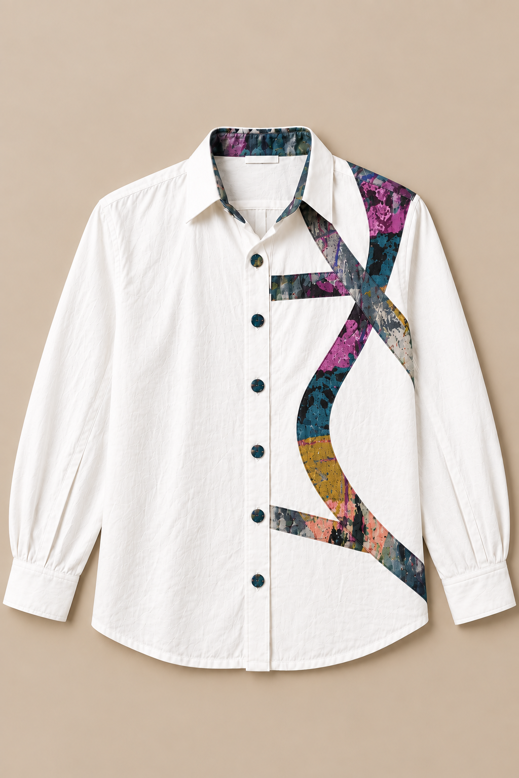 Men's Abstract Panel Shirt - Jewel Tone Print