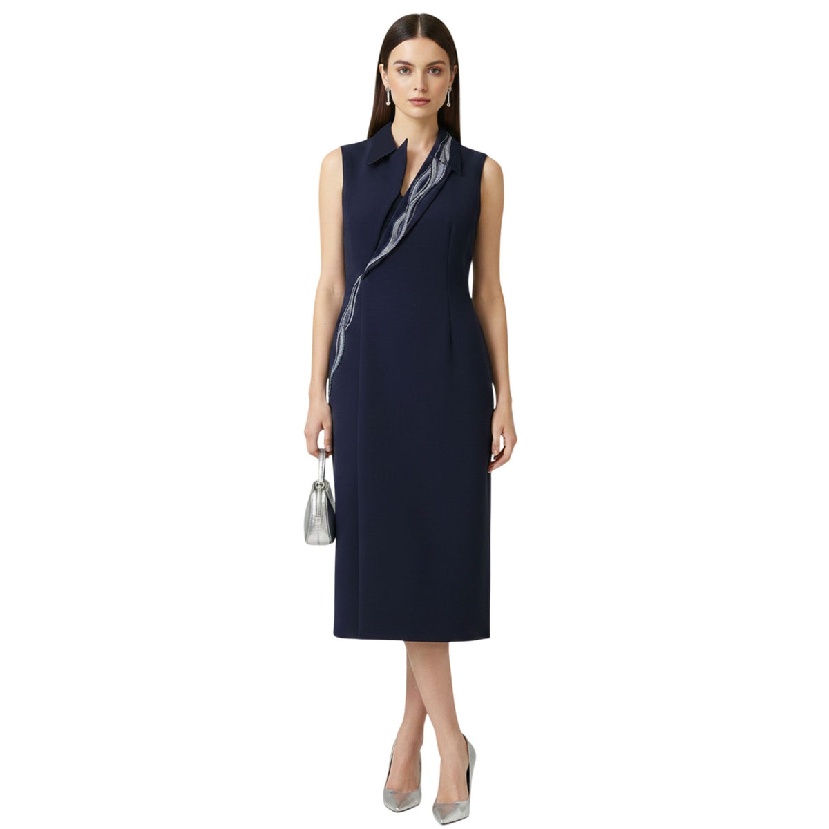 Lapel Neck Tailored Midi Dress – Powerline - Blue