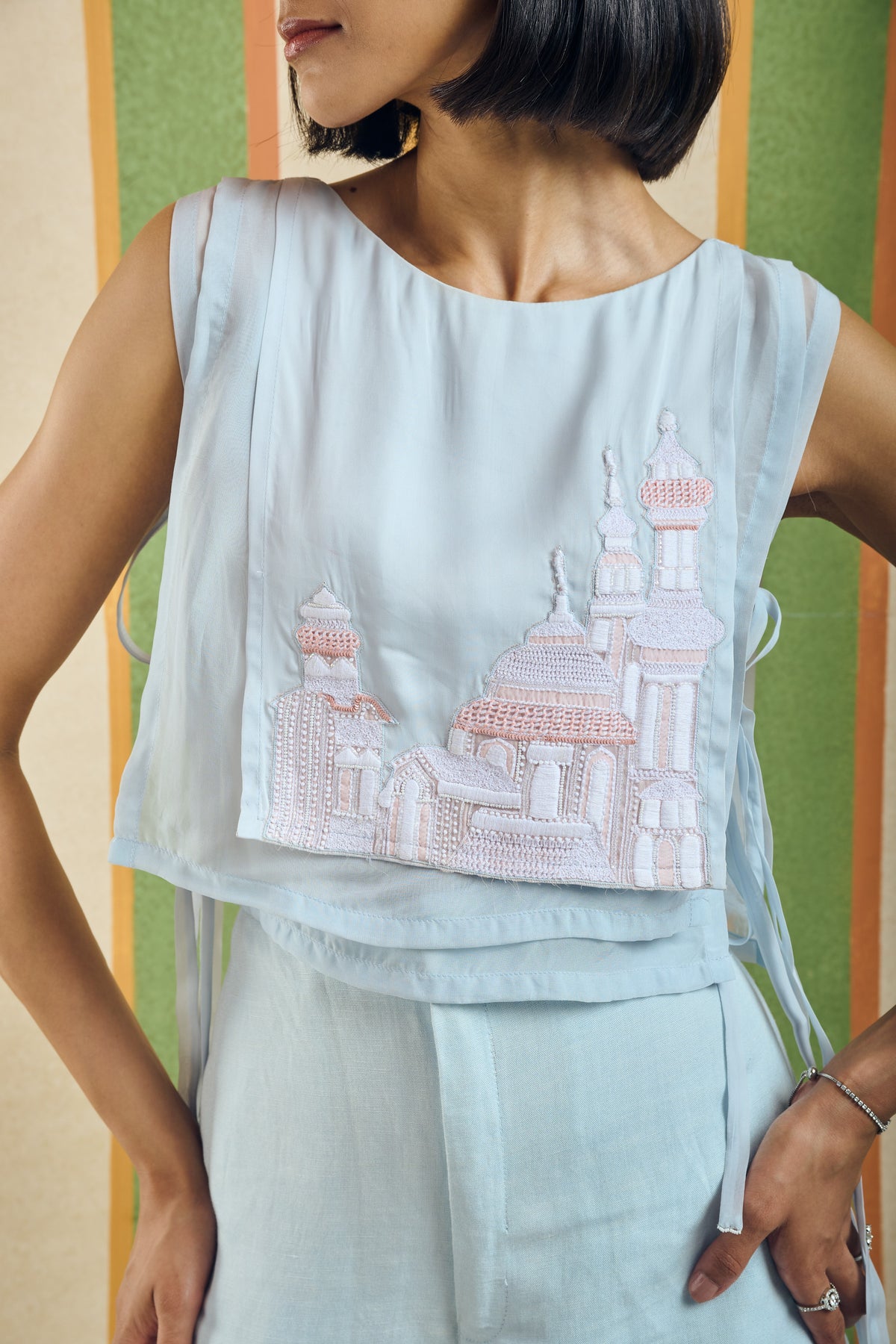 Tie-Up Organza Overlay Top – Basilica - Blue
