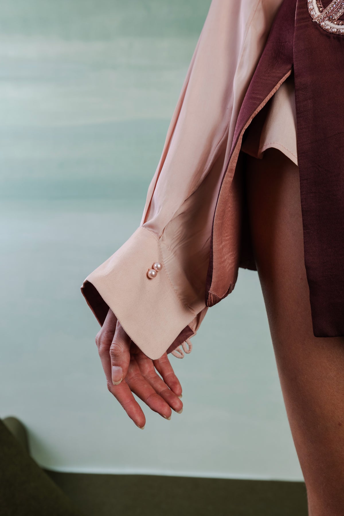 Side Opening Satin Shirt – Romanesque - Apricot Blush