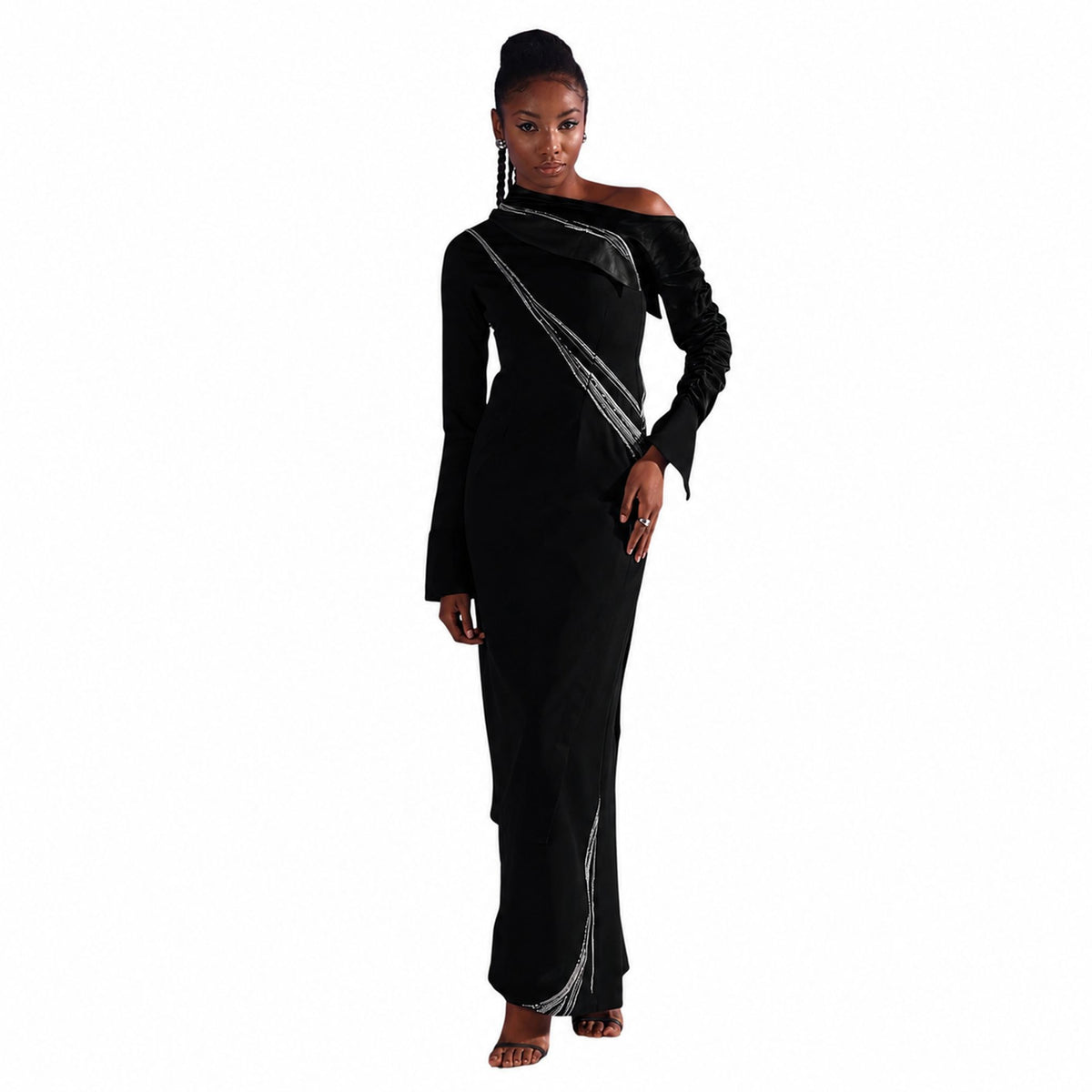 One-Shoulder Draped Midi Dress – Ecalt - Black
