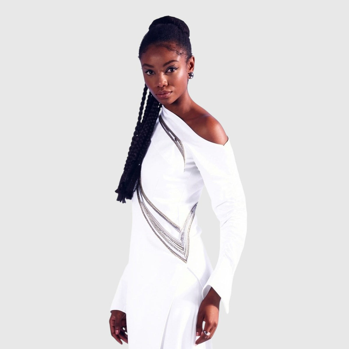 One-Shoulder Draped Midi Dress – Ecalt - White