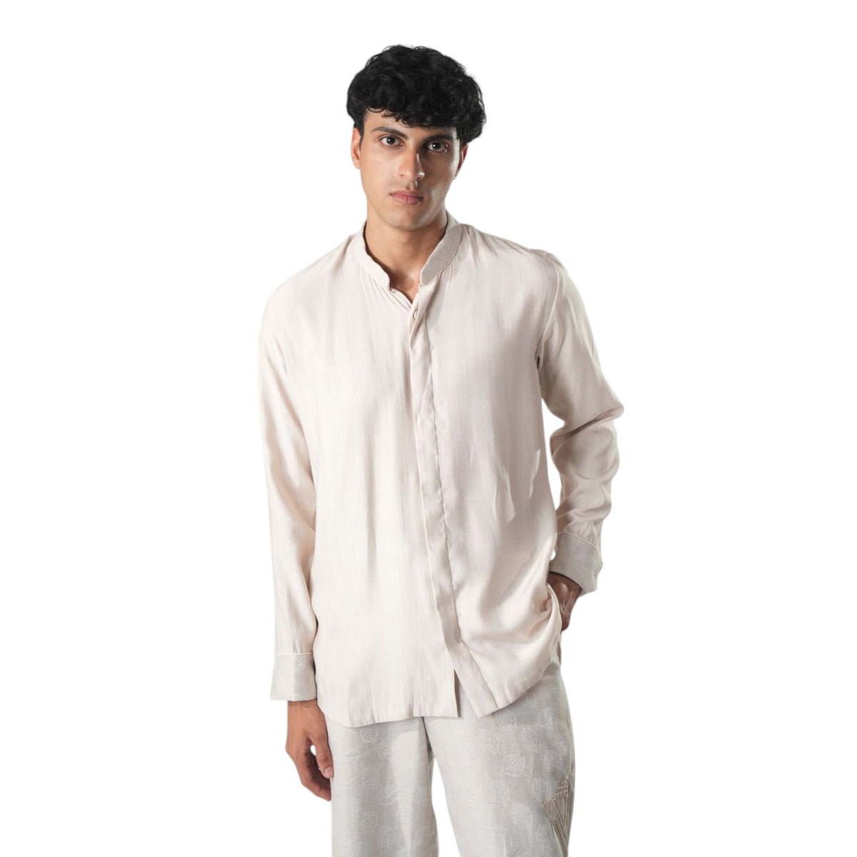 Mandarin Collar Hemp Shirt – Euphony - Beige