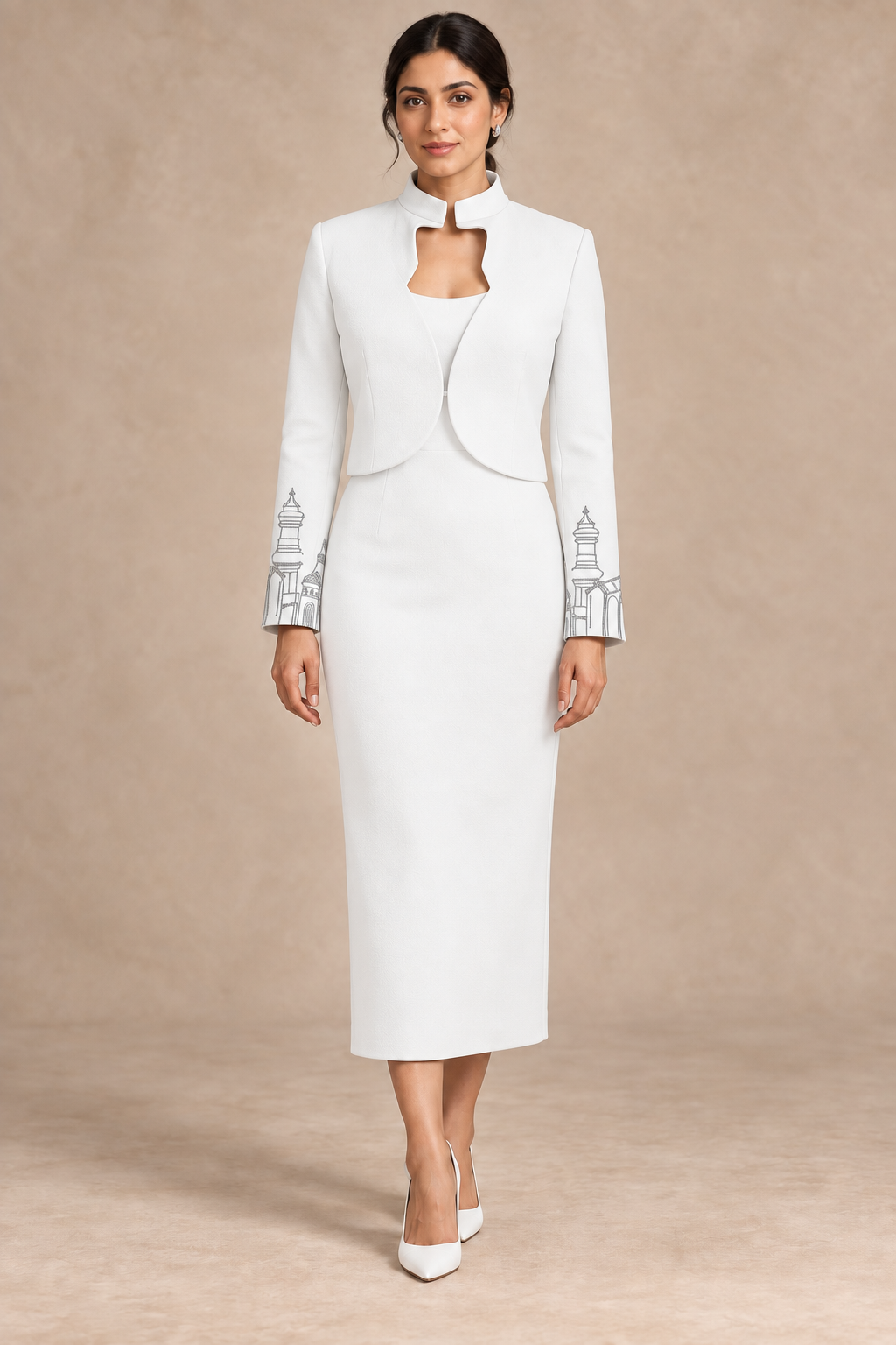 Cuff Embroidered Crop Jacket – Vault - White