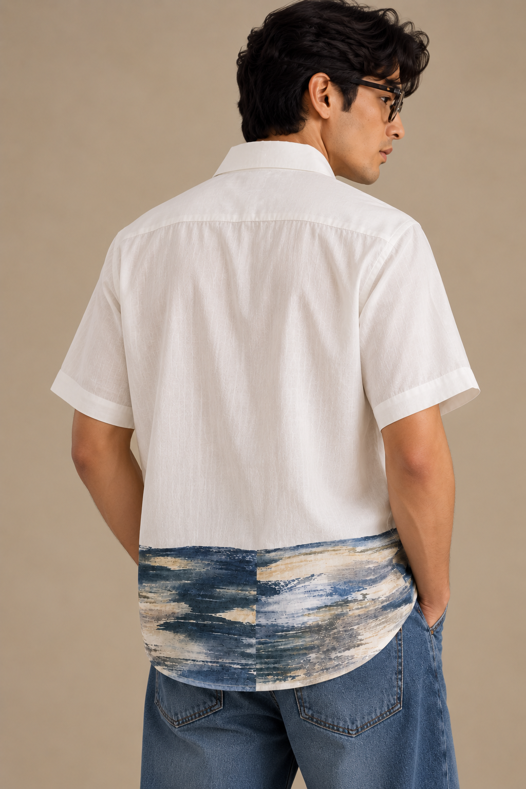 Men's Hem Patch Shirt – Warli - Blue Wave Print