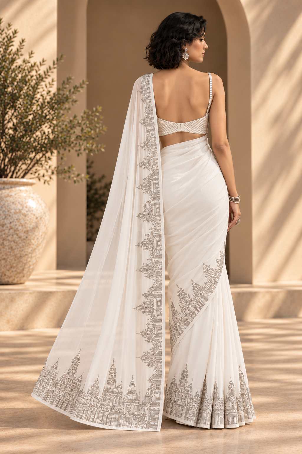 Embroidered Border Saree – Regal - White