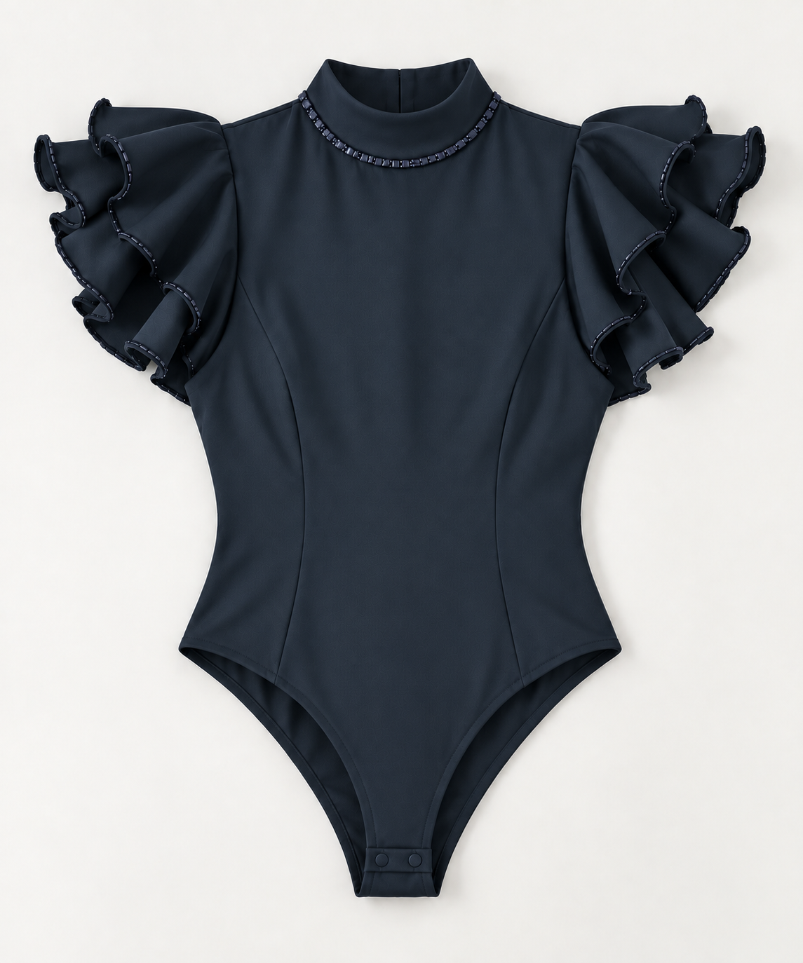 Pearl Neck Ruffled Sleeve Bodysuit – Fantasticate - Poseidon Navy