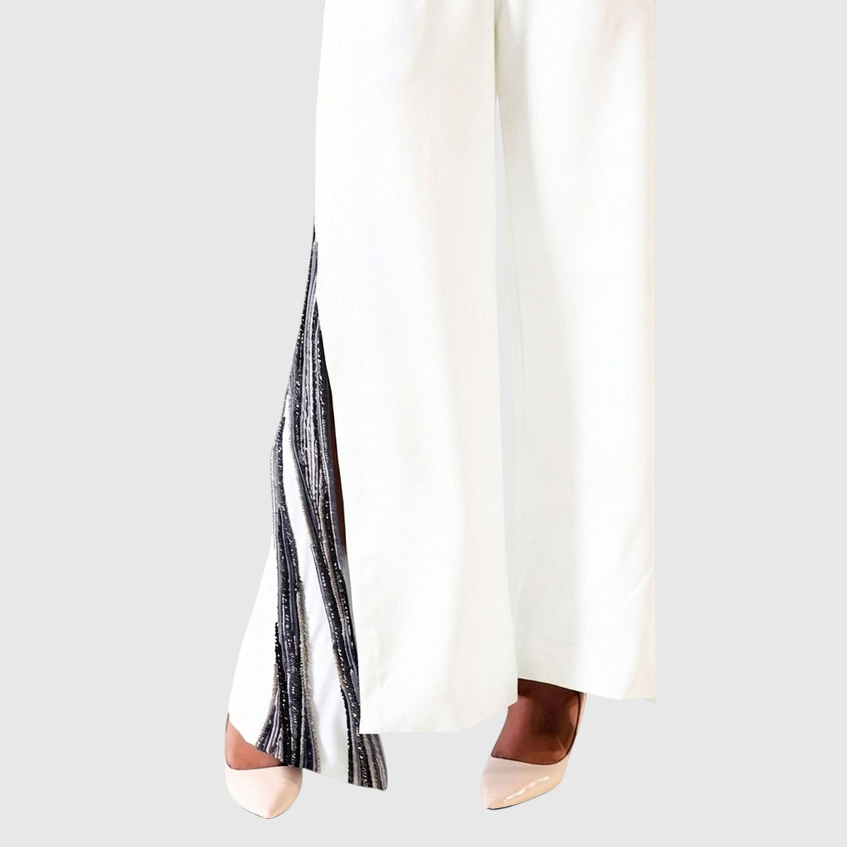 Overlap Slit Wide-Leg Trousers – Heba - White