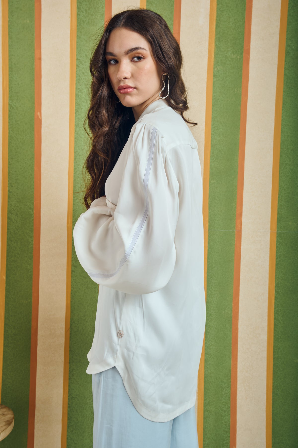 Bishop Sleeve Mandarin Shirt – Colosseum - White