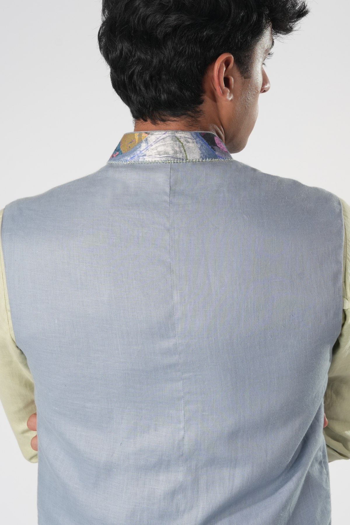Men's Embroidered Hem Sadri – Wisdom Weave - Blue