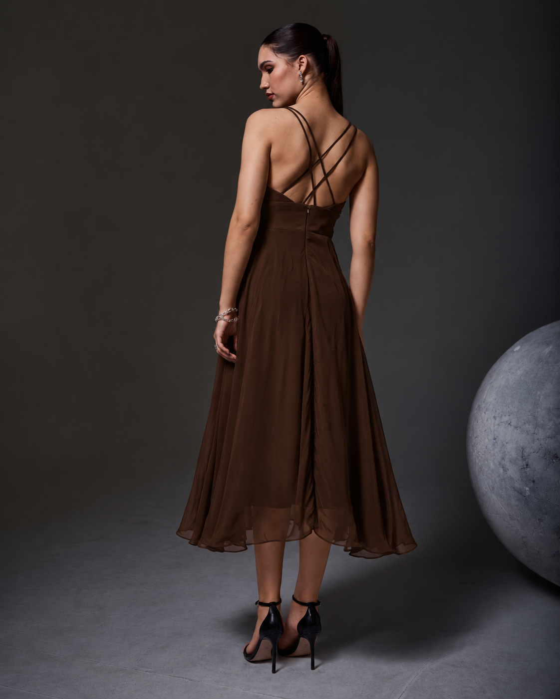 Sweetheart A-Line Organza Dress – Skyline - Deep Brown