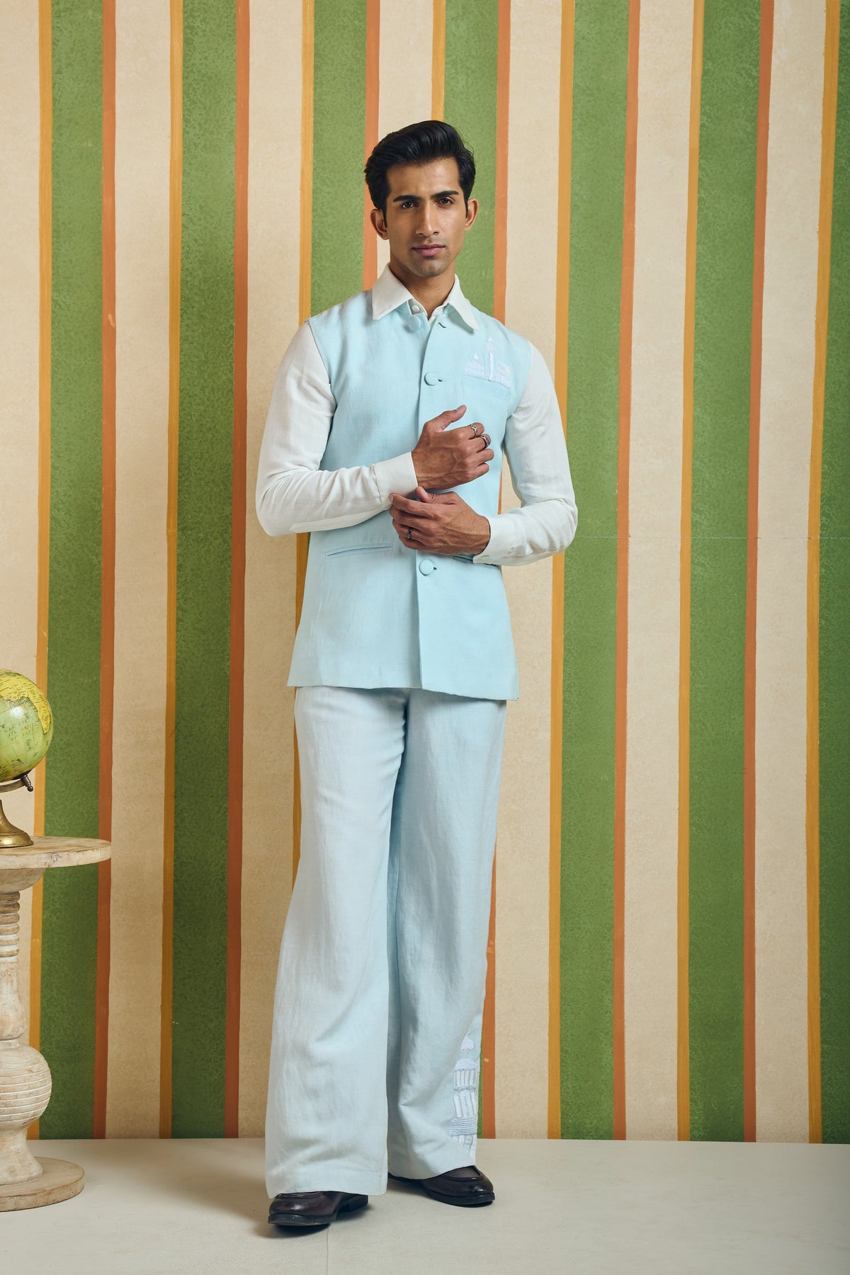 Men's Skyline Embroidered Sadri – Minaret - Blue