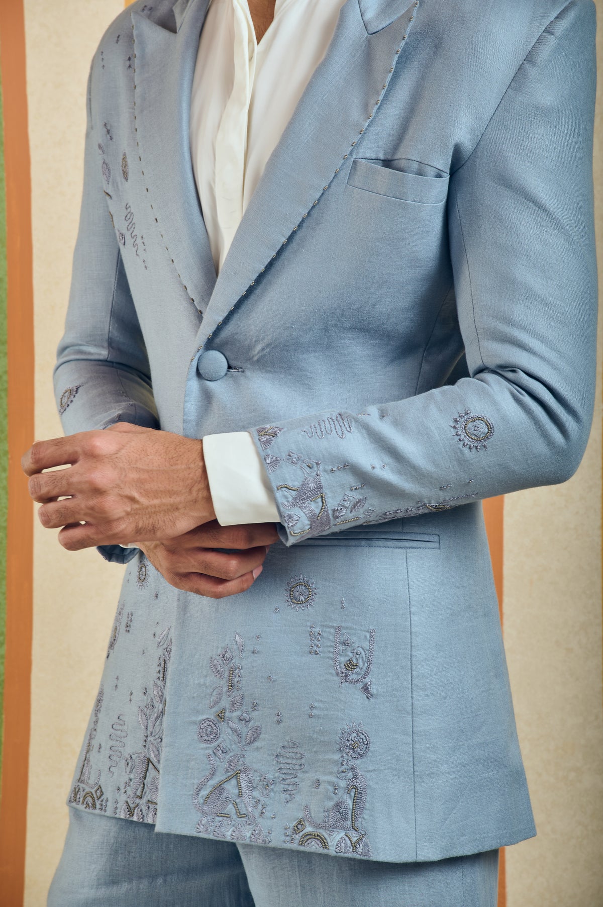 Ivory Crest Men’s Blazer – Warli - Blue