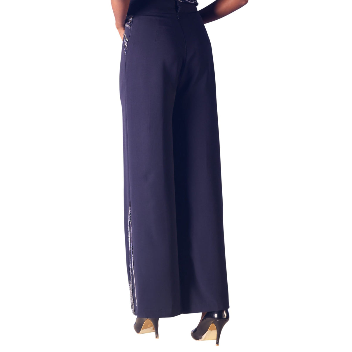 Wave Waistband Wide-Leg Trousers – Obelisk - Navy Blue