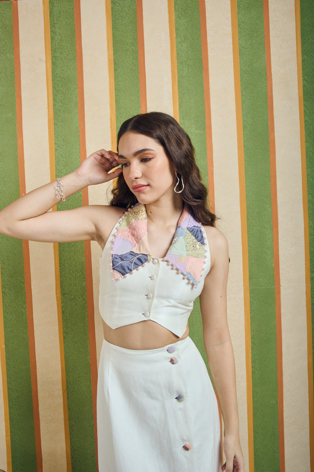 Patchwork Collar Vest – Adira - White