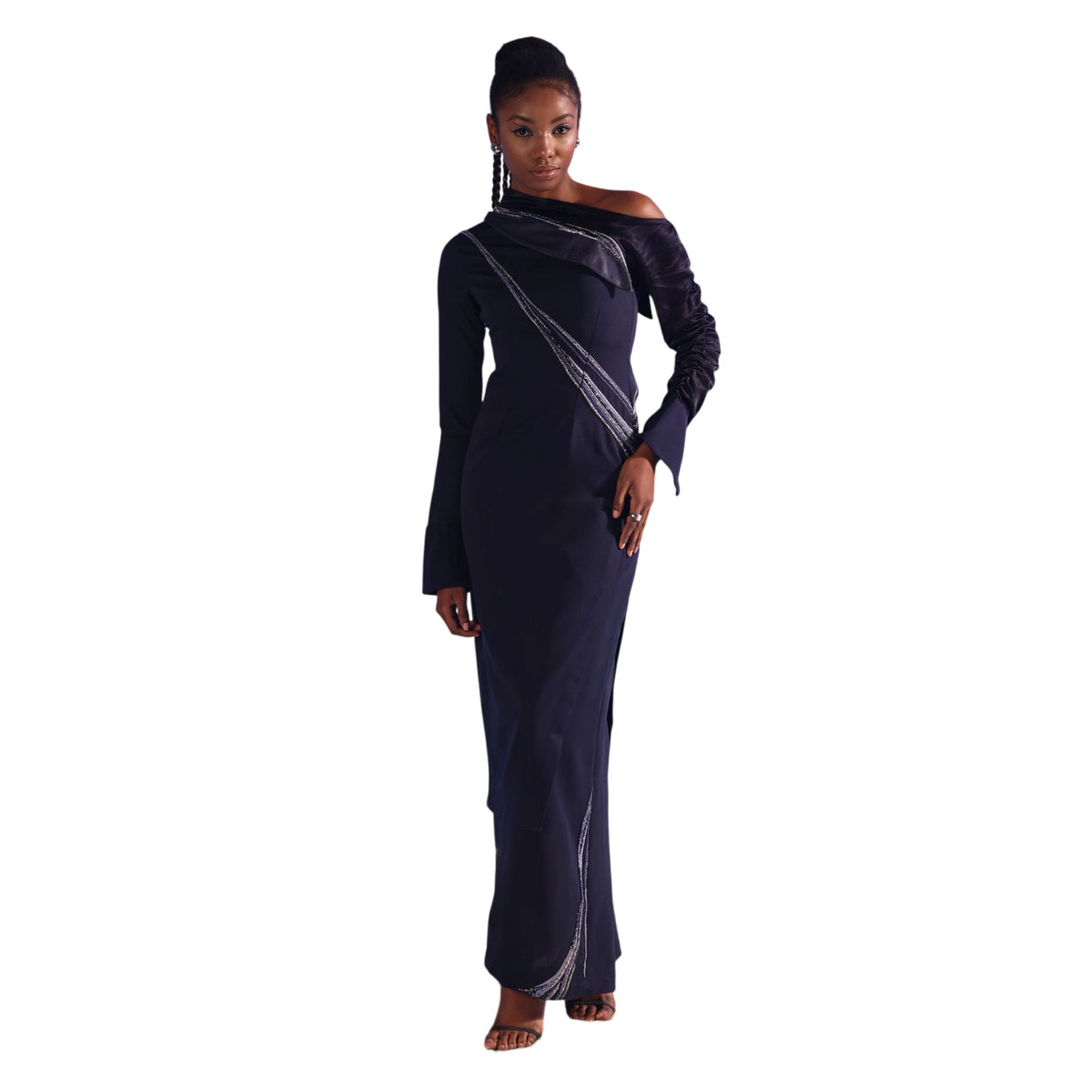 One-Shoulder Draped Midi Dress – Ecalt - Navy Blue
