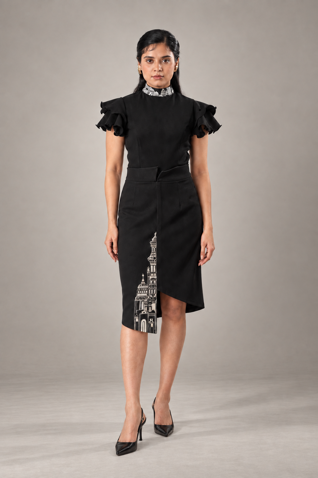 Asymmetric Embroidered Hem Skirt – Imperial - Black