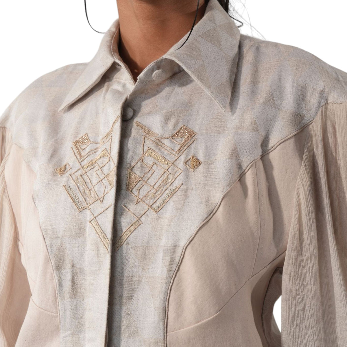 Triangle Print Bustier Shirt – Facet - Beige