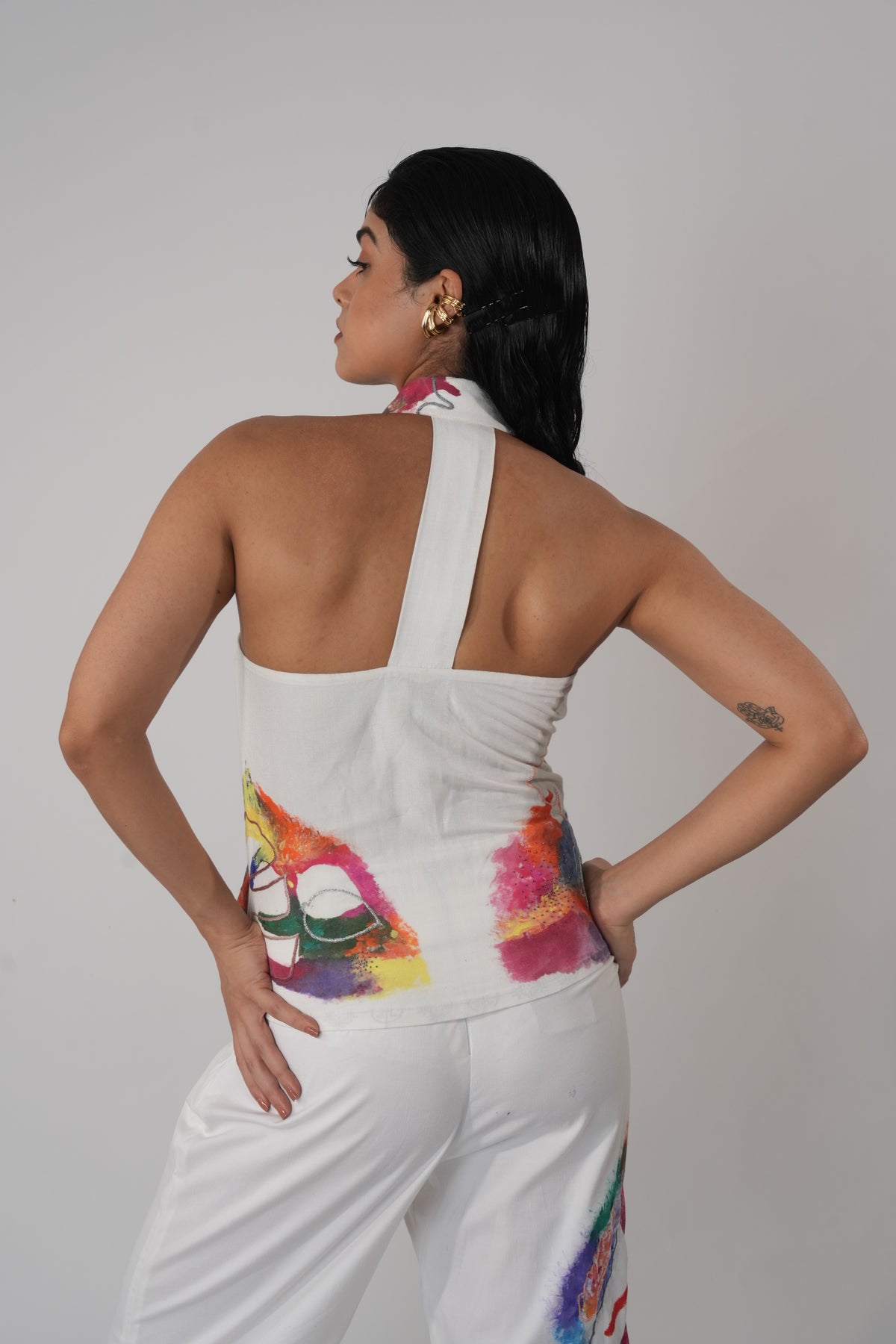 Halter Neck Painted Shirt – Maple Halo - White