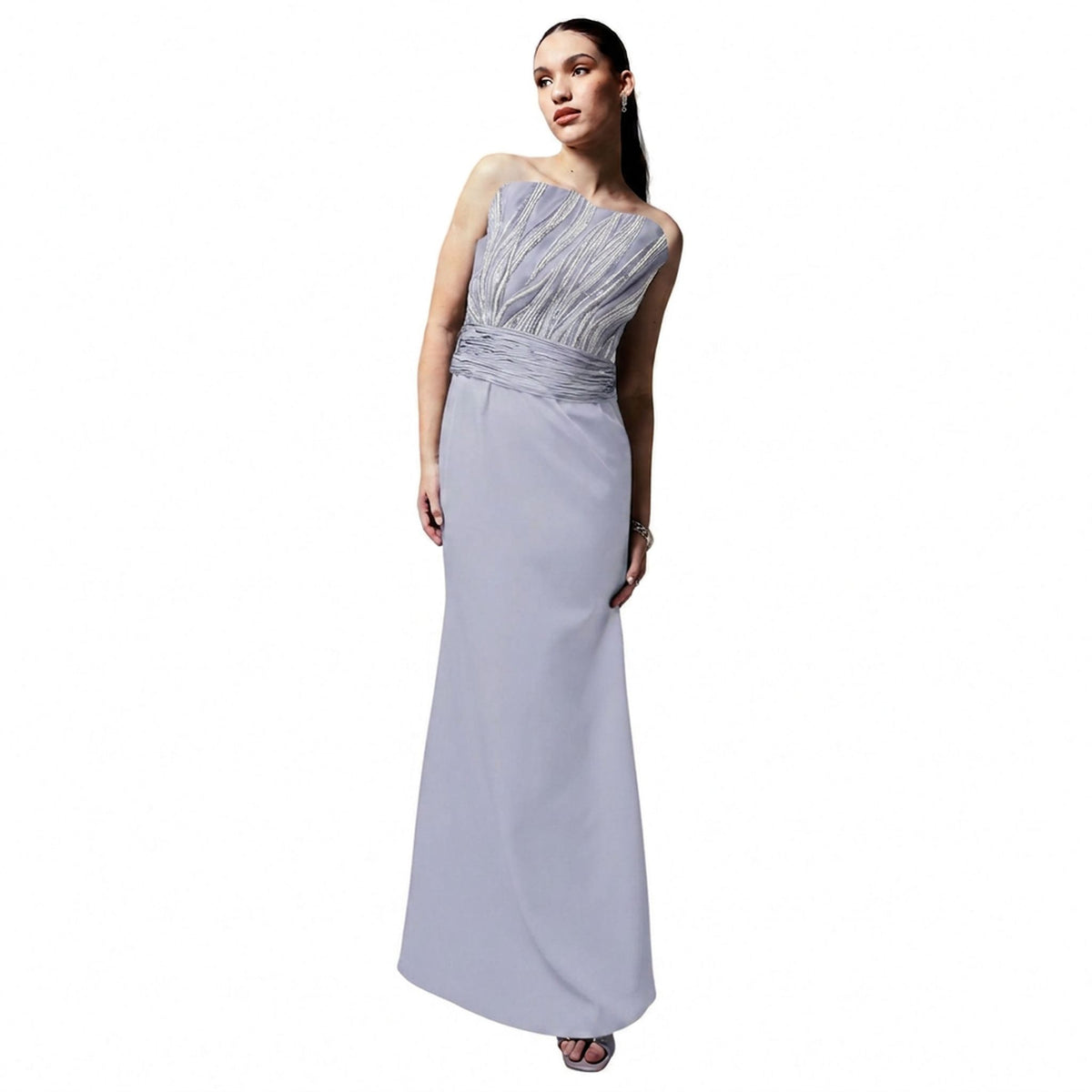 Off-Shoulder Embroidered Gown – Rivulet - Cool Grey