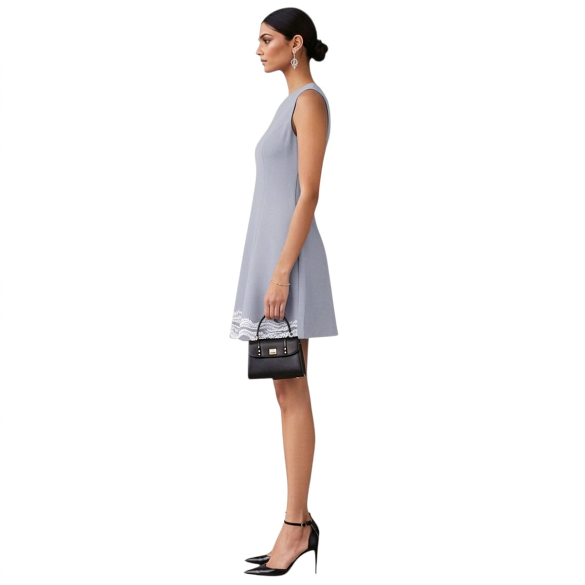 Embroidered Hem Fit & Flare Dress – Hemline - Cool Grey