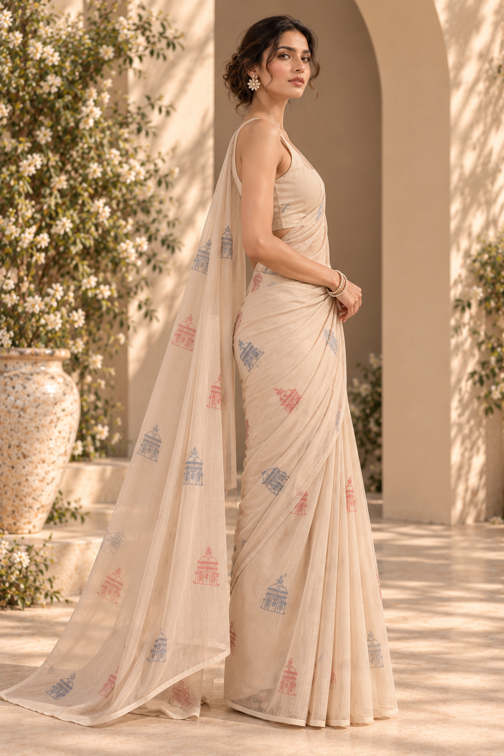 Chikankari Motif Saree – Lucknow - Beige