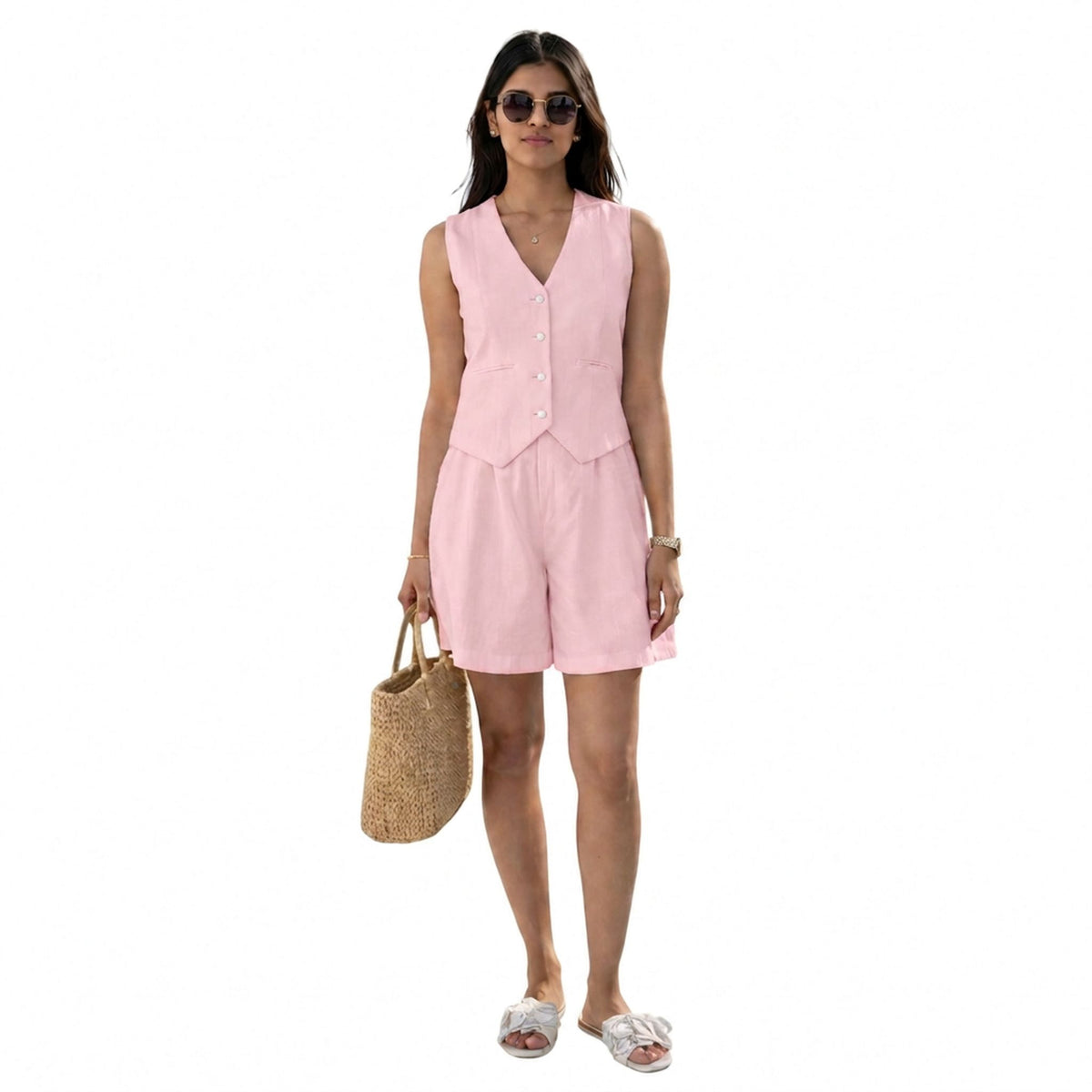 Tailored Hemp Vest – Power Muse - Pink