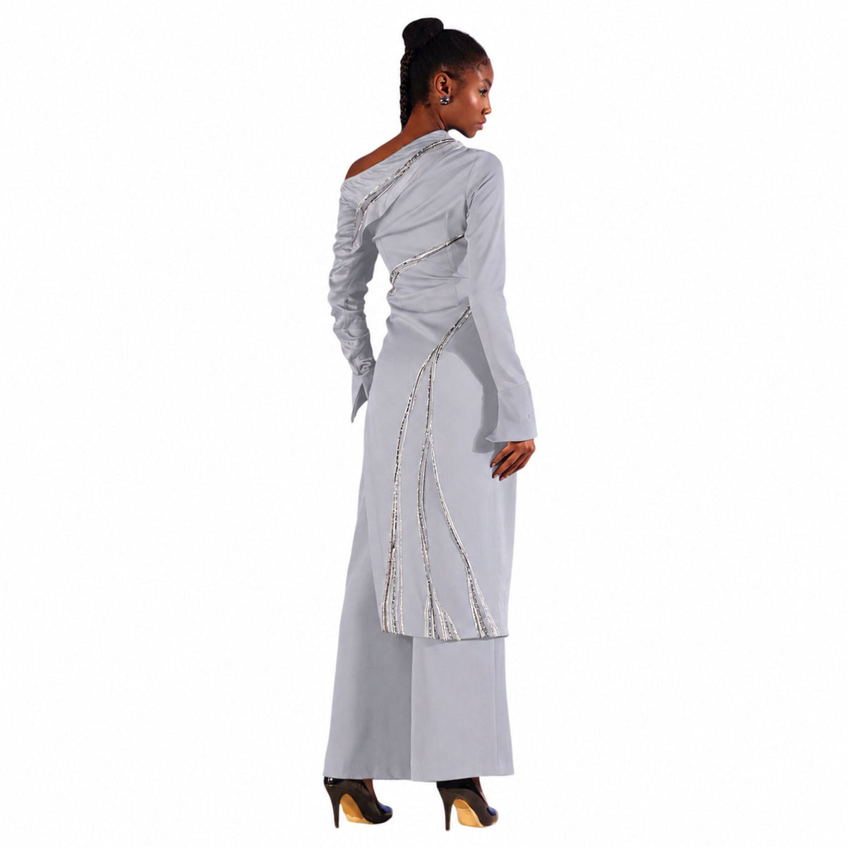 One-Shoulder Draped Midi Dress – Ecalt - Cool Grey
