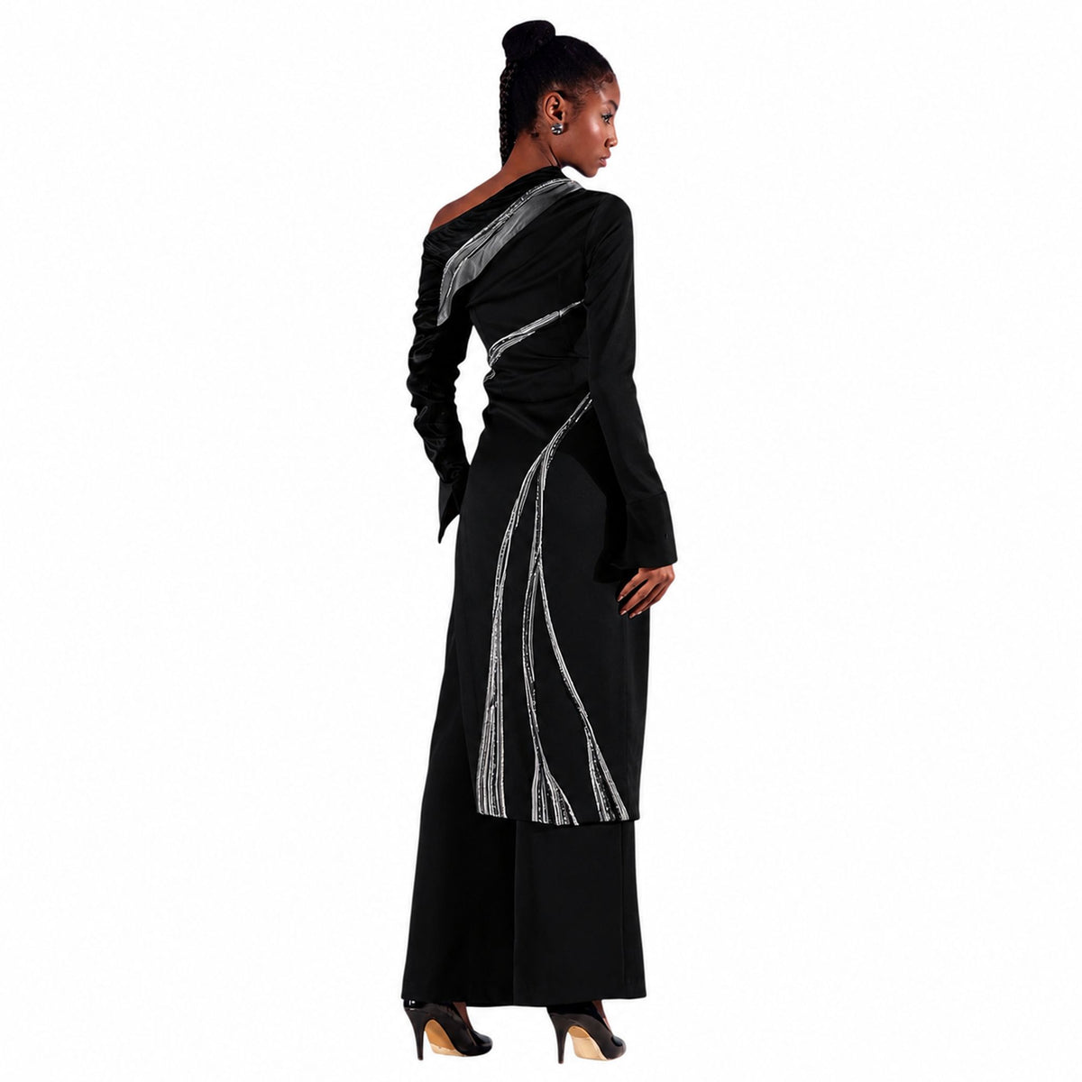 One-Shoulder Draped Midi Dress – Ecalt - Black
