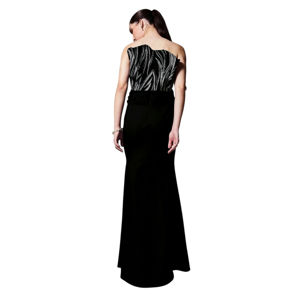 Off-Shoulder Embroidered Gown – Rivulet - Black